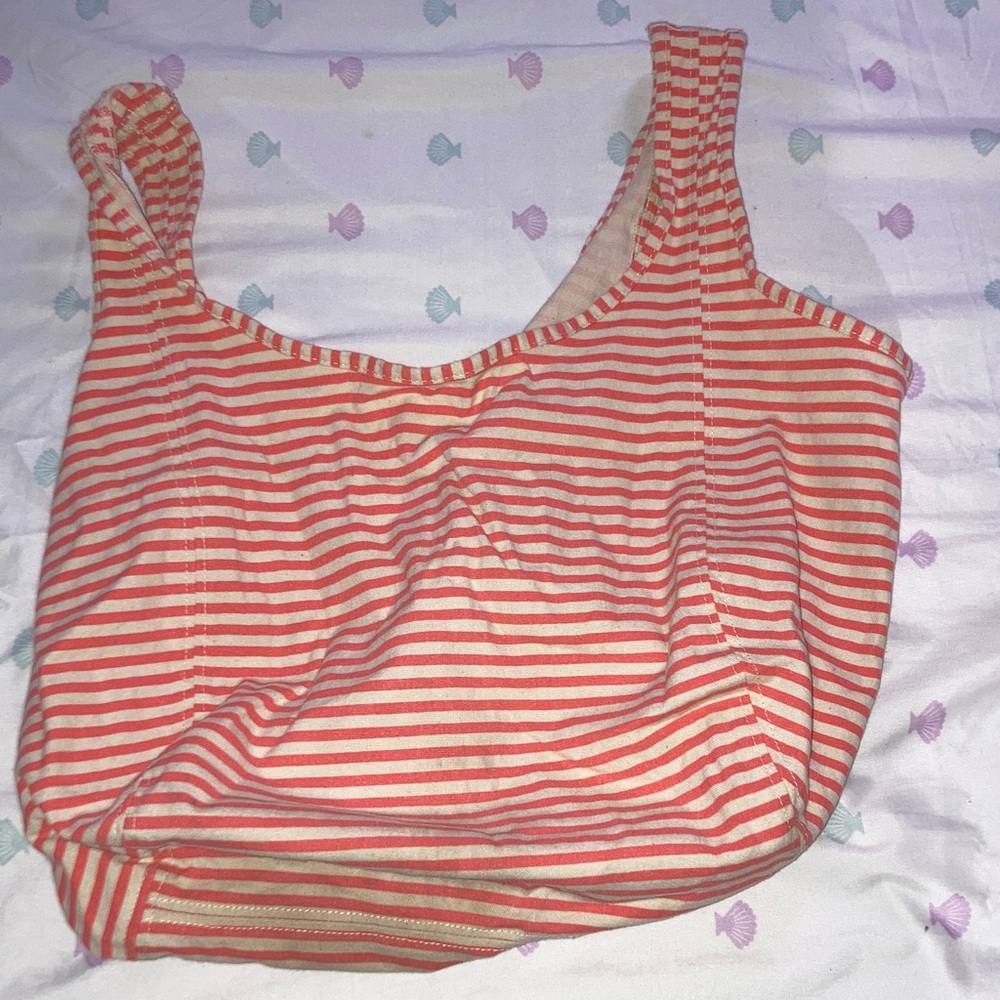 Old Navy Coral and White Striped Shoulder Bag